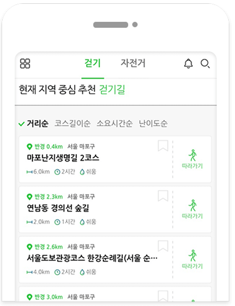 두루누비에서 따라걸을 코스 선택하기 이미지